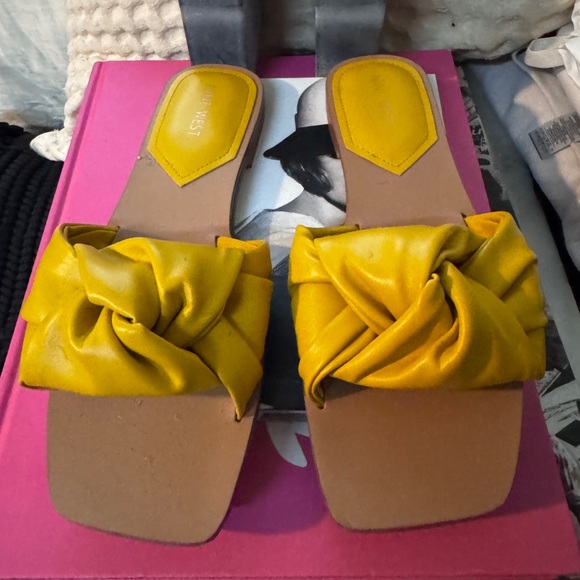 Nine West Shoes - GUC Nine West Yellow Knotted Slide Sandals